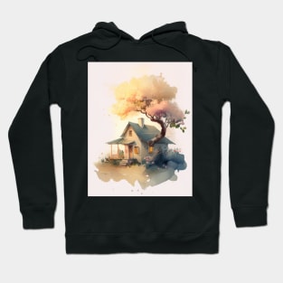 Charming Cute Small Little Cottage with Peach Tree Art Print Hoodie